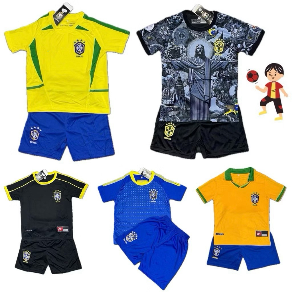 ชุดกีฬาเด็ก! 🧒🏻ทีมชาติบรา-ซิล ( เสื้อ + กางเกง) ผ้านิ่ม ใส่สบาย  เนื้อไม่บาง ไม่หนามาก  ไม่ระคายเคืองผิวเด็ก