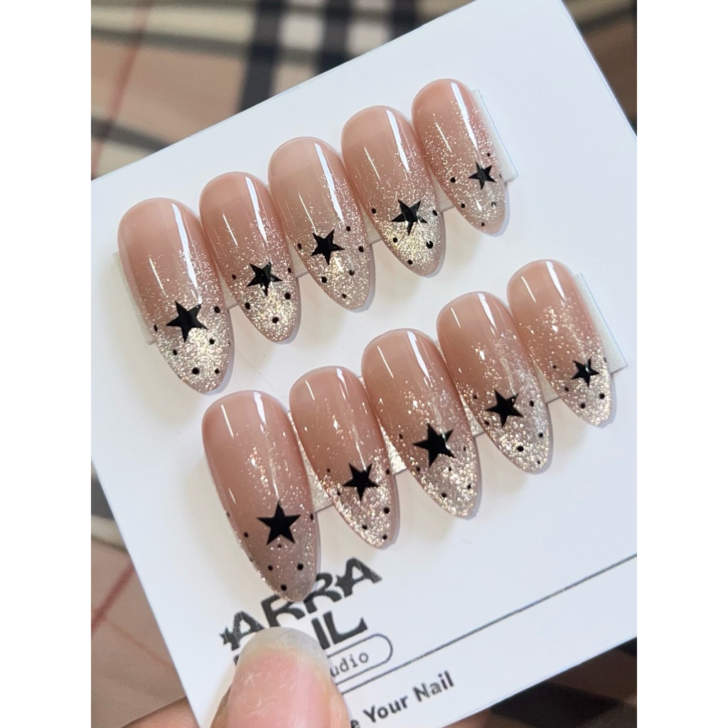 เล็บปลอมสีเจลแท้100% สีลูกแก้วรูปดาว✨ฟรีอุปกรณ์ติดเล็บครบชุด✨