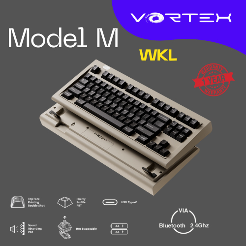 Vortex Model M SSK WKL Keyboard (ภาษาอังกฤษ) เชื่อมต่อได้ 3 โหมด ประกันศูนย์ 1 ปี