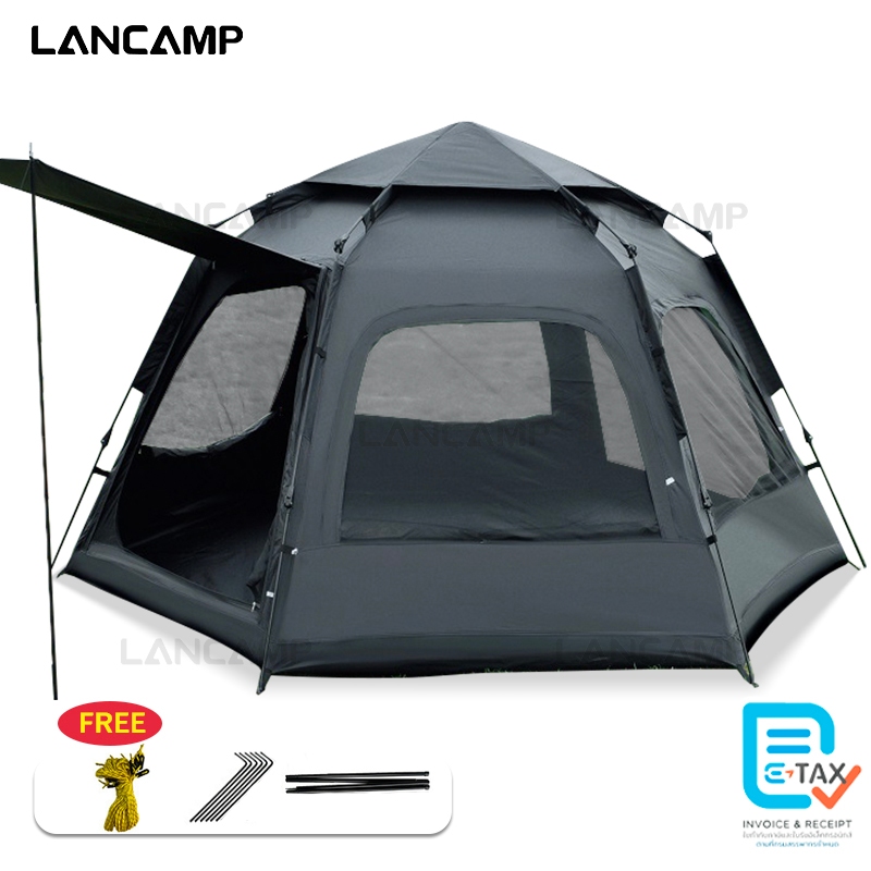 LANCAMP เต็นท์ แค้มป์ปิ้ง สำหรับนอนป่า กางอัตโนมัติ พับได้ 4-5 คน เต้นท์