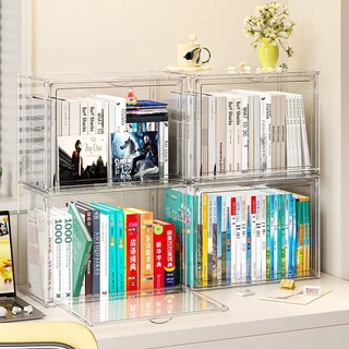กล่องใส่หนังสือ กล่องเก็บหนังสือ ตู้หนังสือป้องกันฝุ่นแบบใสสำหรับตั้งบนโต๊ะ กันฝุ่น มีซ้อนได้ กล่องอะคริลิคใส