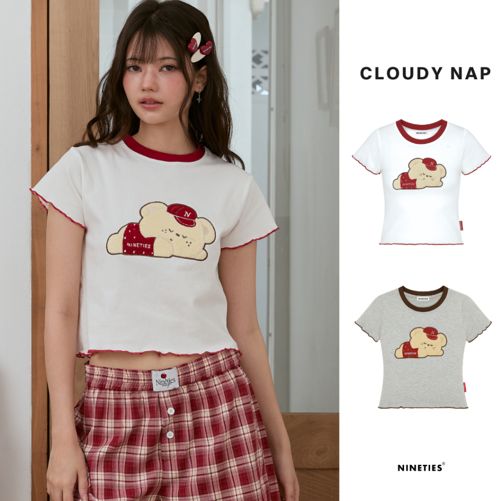 Nineties Design : Bear Collection เสื้อยืดแขนสั้นทรงสลิม รุ่น Cloudy Nap