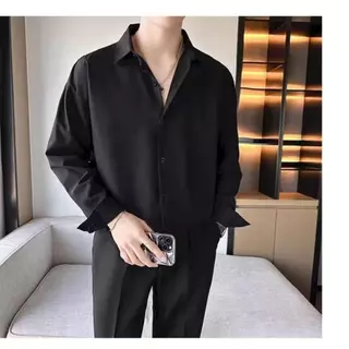 เสื้อเชิ้ตสีดำ ใส่ได้ทั้งผู้ชายและผู้หญิง แฟชั่นคอปก ผ้าไหมอิตาลี ผ้าดีใส่สบาย เสื้อเชิ้ตแขนยาว กระดุมใช้ได้จริง M—3XL