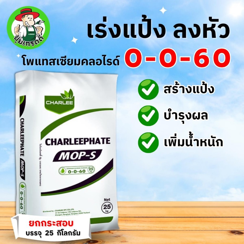 *1 ลูกต่อ 1 คำสั่งซื้อ* ปุ๋ยยกกระสอบ 0-0-60 ชาลีเฟรท โพแทสเซียมคลอไรด์ มาตรฐาน น้ำหนัก 25 กิโลกรัม