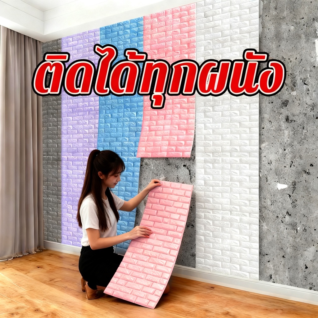 wallpaper  วอลเปเปอร์  ติดผนังห้องนอน  วอลเปเปอร์ติดผนัง 3d แบบหนา  ป้องกันฝุ่น ความชื้น ติดผนังห้อง