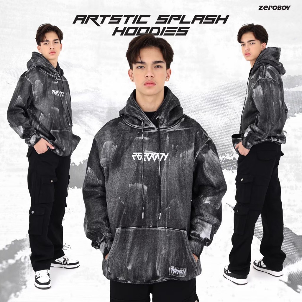 ZEROBOY - Artstic Splash Hoodies " เสื้อฮู้ด 3D Metallic logo "