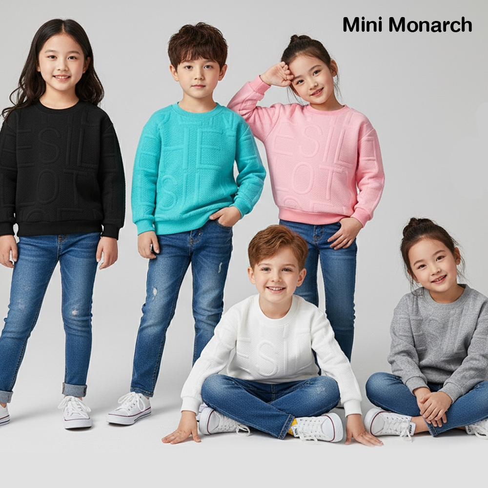 เสื้อสเวตเตอร์เด็กใส่ได้ทั้งชายและหญิง แขนยาว ลายตัวอักษรนูน ผ้าหนานุ่ม สไตล์มิน