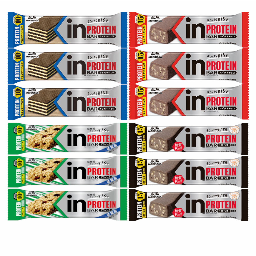 Morinaga in Bar Protein 4 Flavors Variety Pack | High Protein Japanese Snack | Assorted Setx16 Bars 