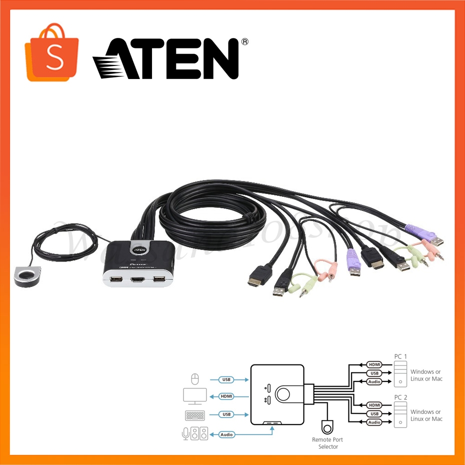 ATEN CS692 2-Port USB HDMI/Audio Cable KVM Switch with Remote Port Selector