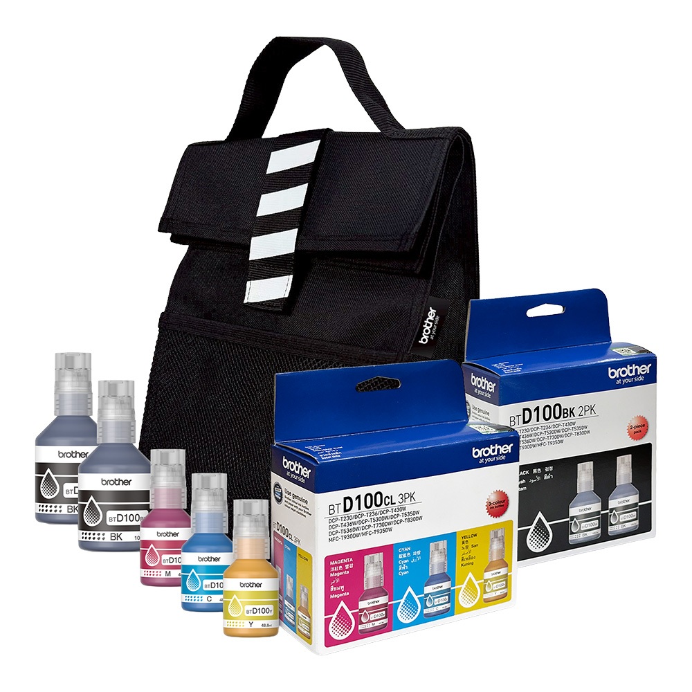 INK (หมึกสำหรับเครื่องพิมพ์) BROTHER BTD100CL3PK + BTD100BK2PK + BAG