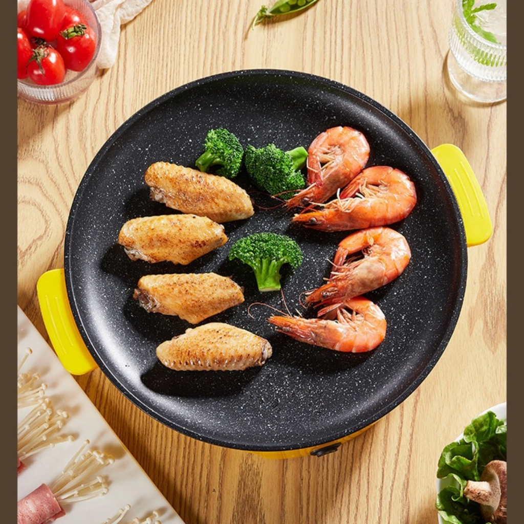 หม้อไฟฟ้า กะทะไฟฟ้า ไม่ติดกระทะ กระทะอเนกประสงค์กระทะไฟฟ้า ทอด ย่าง ผัด สเต๊กหม้อไฟฟ้า วัสดุสแตนเลสคงทน ทำความสะอาดง่าย - รูปที่ 3