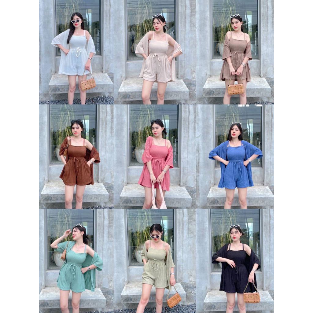 LILY เซ็ต 3 ชิ้น[เสื้อคลุม+เสื้อสายเดี่ยว+กางเกง(ขาสั้น,ขายาว)] ชุดเซ็ตน่ารักๆ ผ้านิ่มใส่สบาย ได้ลุคชิวๆ คิ้วท์ๆเลยค่า