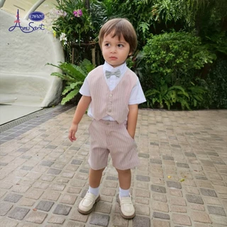 Amusant by Enfant ชุดออกงาน ชุดเซ็ต ชุดสูทเด็กผู้ชายสีชมพูพาสเทลสำหรับ 6 เดือน - 8 ขวบ EH1N21