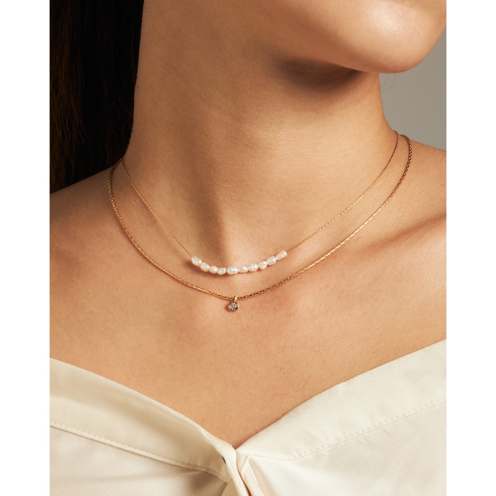 Pearl Silver - POWER STONE DOUBLE-LAYERED NECKLACE สร้อยคอหินมงคลสองชั้น-หินไข่มุกสีเงิน - รูปที่ 3
