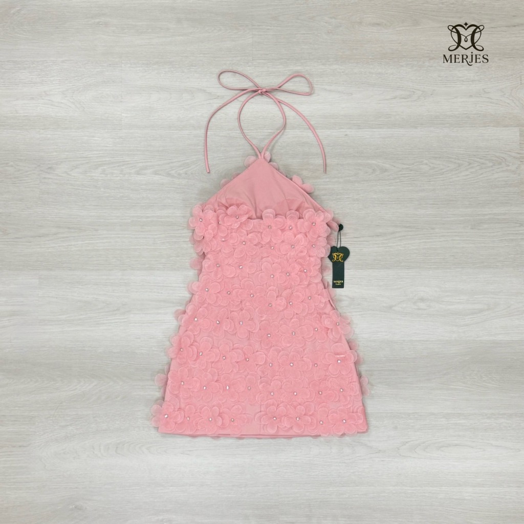 🚩ร้านโค้ดคุ้ม🚩 Miralyn เดรสทรงคล้องคอแต่งดอกไม้ 3D มีซับทั้งตัว ใส่ออกงาน ออกเดท ปาร์ตี้ งานแต่ง - รูปที่ 3