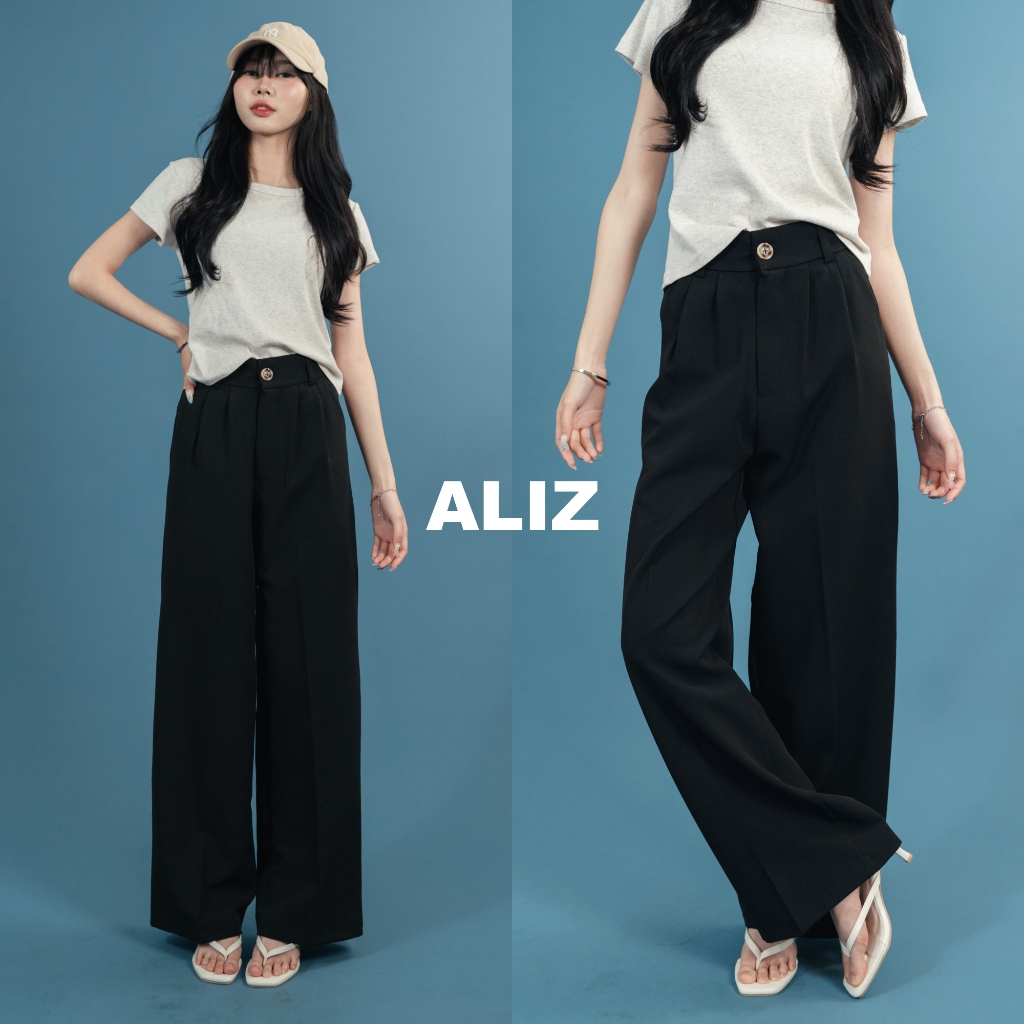 ALIZ_SP016 กางเกงขายาวขากระบอกใหญ่ ทรงสวย ผ้าพรีเมี่ยม เอวสูง เหมาะกับเอวเล็กสะโพกใหญ่