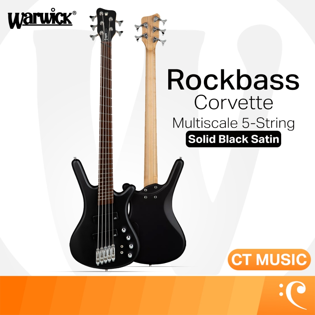 Warwick RockBass Corvette Multiscale, 5-String Solid Black Satin Electric Bass เบสไฟฟ้า
