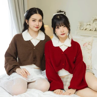 (พร้อมส่ง)RIKA น้องคัพเค้ก เซ็ตครอปไหมพรมกระดุมหน้าคอบัวแขนกุด
