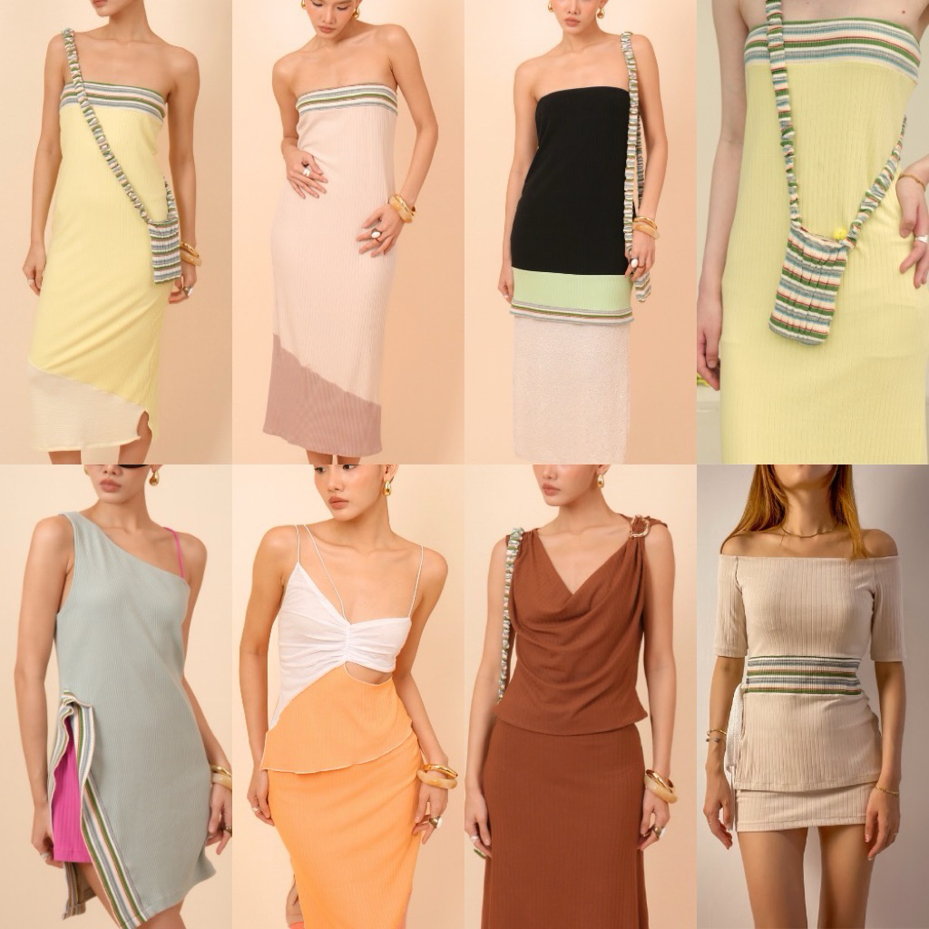 Try_yorata l Basic Series, Egypt, Saudi, Hawaii, New York, Da nang, Melbourne ชุดเดรสเกาะอก ผ้าร่อง เข้าเซทพร้อมกระเป๋า