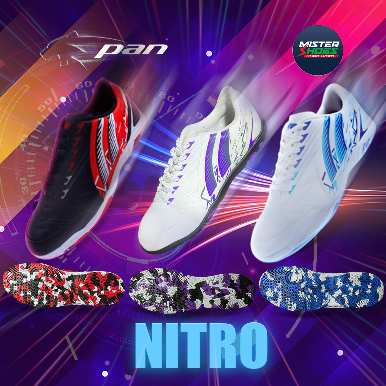 PAN ลิขสิทธิ์แท้ (PAN) รองเท้าฟุตซอล รุ่น NITRO หนังสังเคราะห์ พื้นยางคุณภาพสูง เบอร์ 35-45
