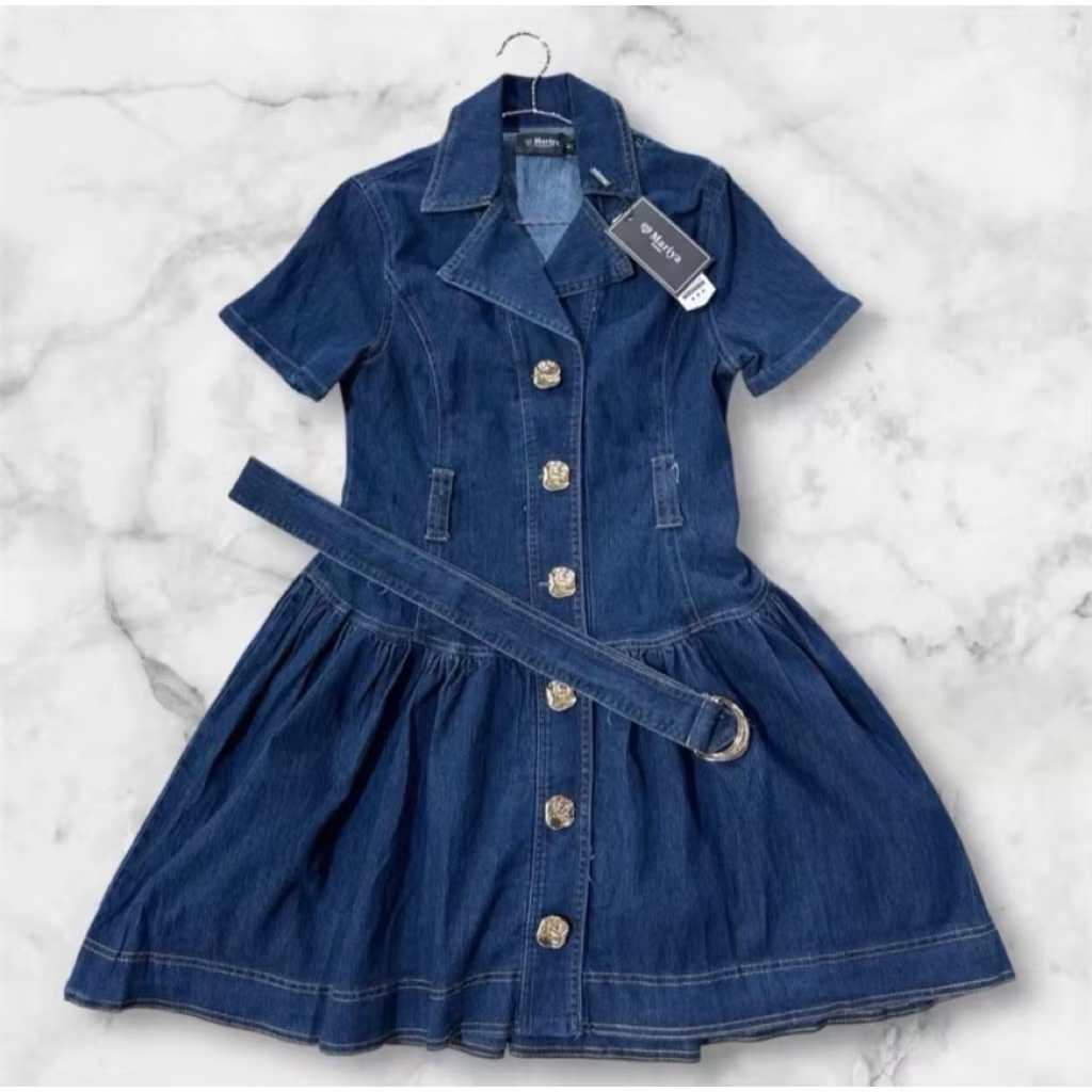 (❌ลด 1 ไซส์ แพทเทิร์นใหญ่) เดรสยีนส์ กระดุมหน้า+เข็มขัด สวยมากๆ งานป้าย mariya