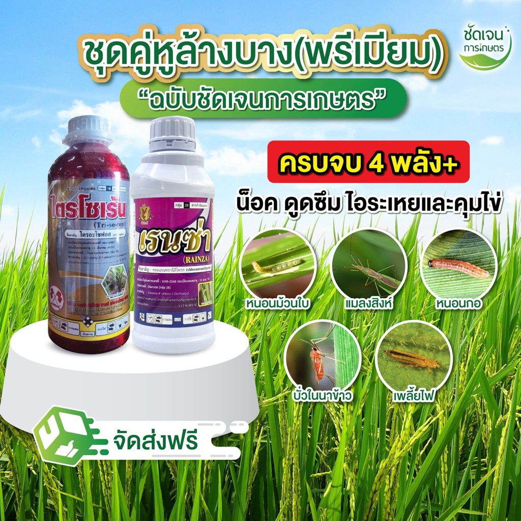 คู่หูล้างบาง(ไตรโซเร้น+เรนซ่า) 4พลังบวก น็อค ดูดซึม ไอระเหยและคุมไข่หนอน แม่ผีเสื้อ แมลงปีกแข็ง เก่งหนอนกอ หนอนม้วนใบ
