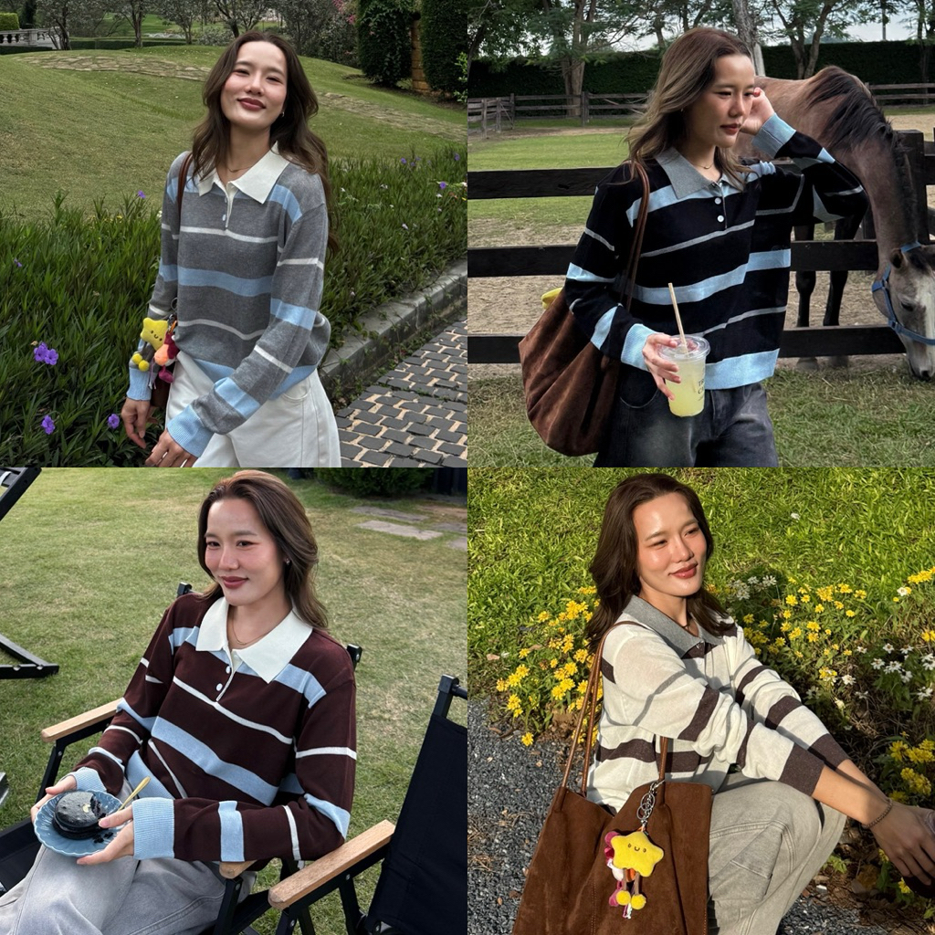 Claire Long Sleeve Polo Knits (แคลร์) เสื้อแขนยาวไหมพรมทอบาง เนื้อผ้าเป็นงานซีทรูบาง