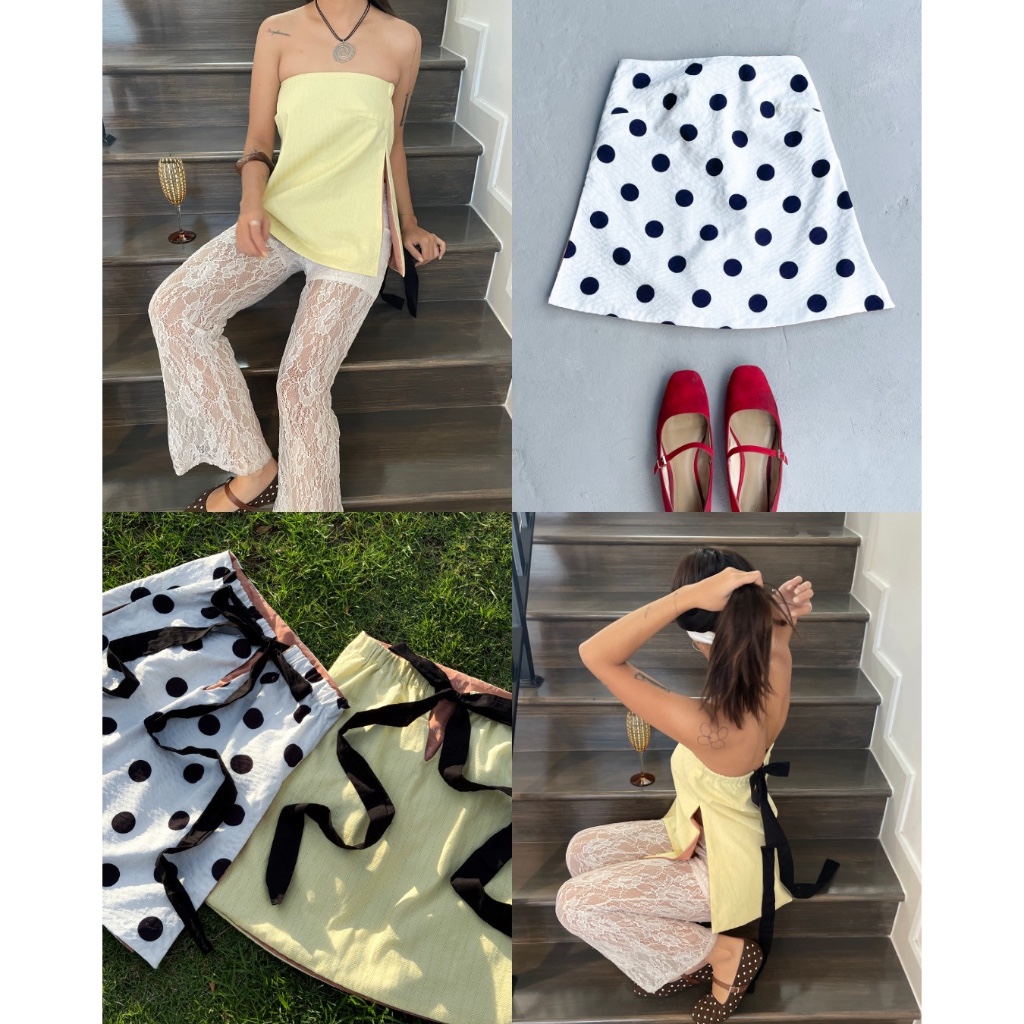 Marry.Melon, เสื้อเกาะอก Daily Top, สีเหลือง, Polka Dot (พร้อมส่ง)