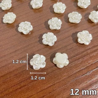 ลูกปัดดอกไม้ ลายกุหลาบ สีขาวมุก 12 mm ชุด 100 ชิ้น แบบมีรู เครื่องประดับ DIY ส่งจากไทย!!!