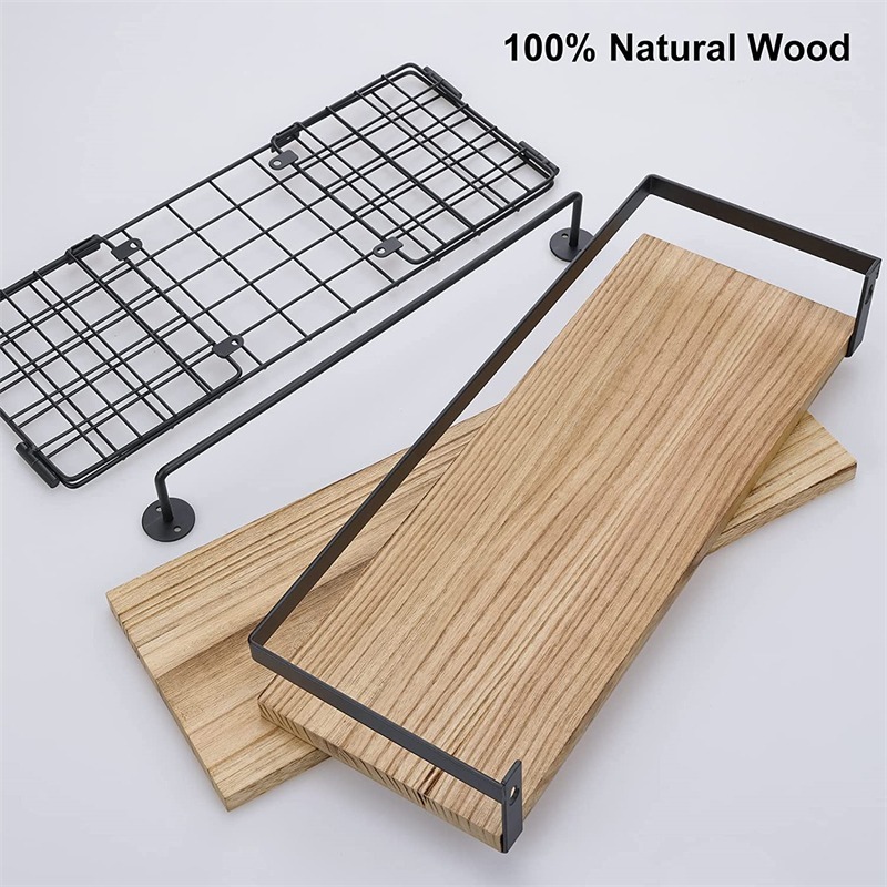 🔥สุดคุ้ม! อเนกประสงค์ชั้นวางของลอยติดผนังพร้อมตะกร้าเก็บของ ชั้นจัดเก็บติดผนังไม้ ชั้นแขวนในห้องน้ำ - รูปที่ 7