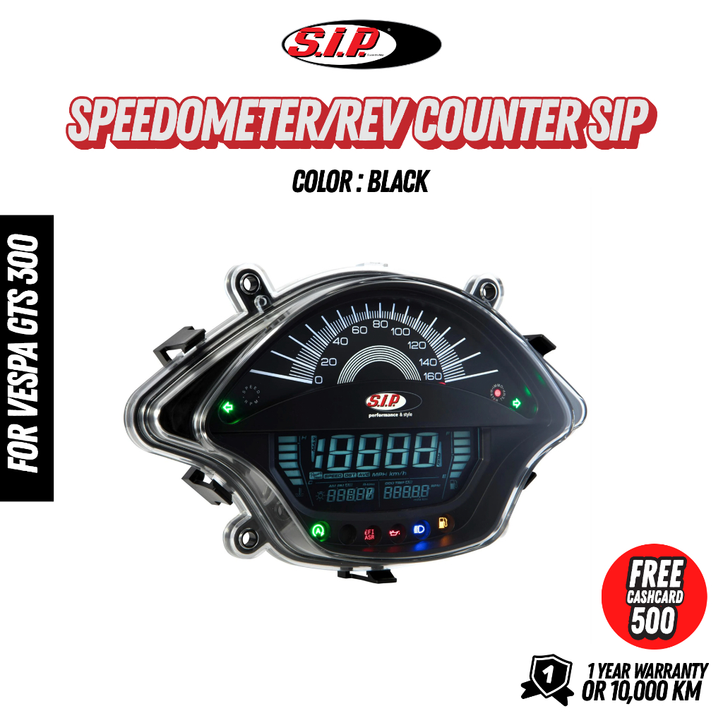 ไมล์ดิจิตอล SIP BLACK สำหรับ VESPA GTS (ปี14-22)(MV914006B)