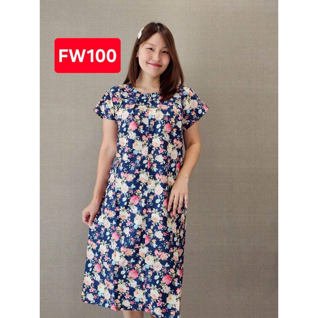 ชุดนอนกระโปรงฝันหวาน Funwhan ผ้าคอตต้อน รอบอก 42-50นิ้ว ชุดคนแก่ ชุดใส่อยู่บ้าน ชุดนอนคนเเก่