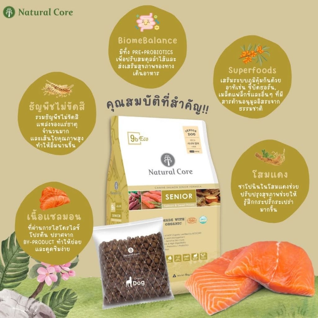 Natural Core ECO 9b Senior/Salmon 1กก. อาหารเม็ดสุนัขสูงวัย สูตรปลาแซลมอน เม็ดเล็ก - รูปที่ 2