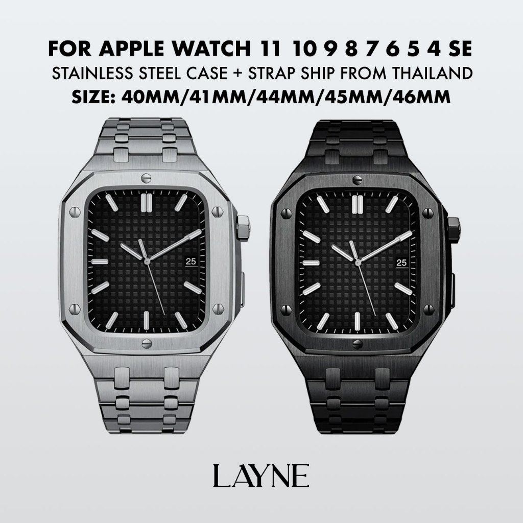 สายสำหรับแอปเปิ้ลวอช Stainless Steel แบบ AP สแตนเลส หรู ใช้กับ Apple Watch 46mm 45mm 11 10 9 8 7 6 5 4 SE 49mm Ultra