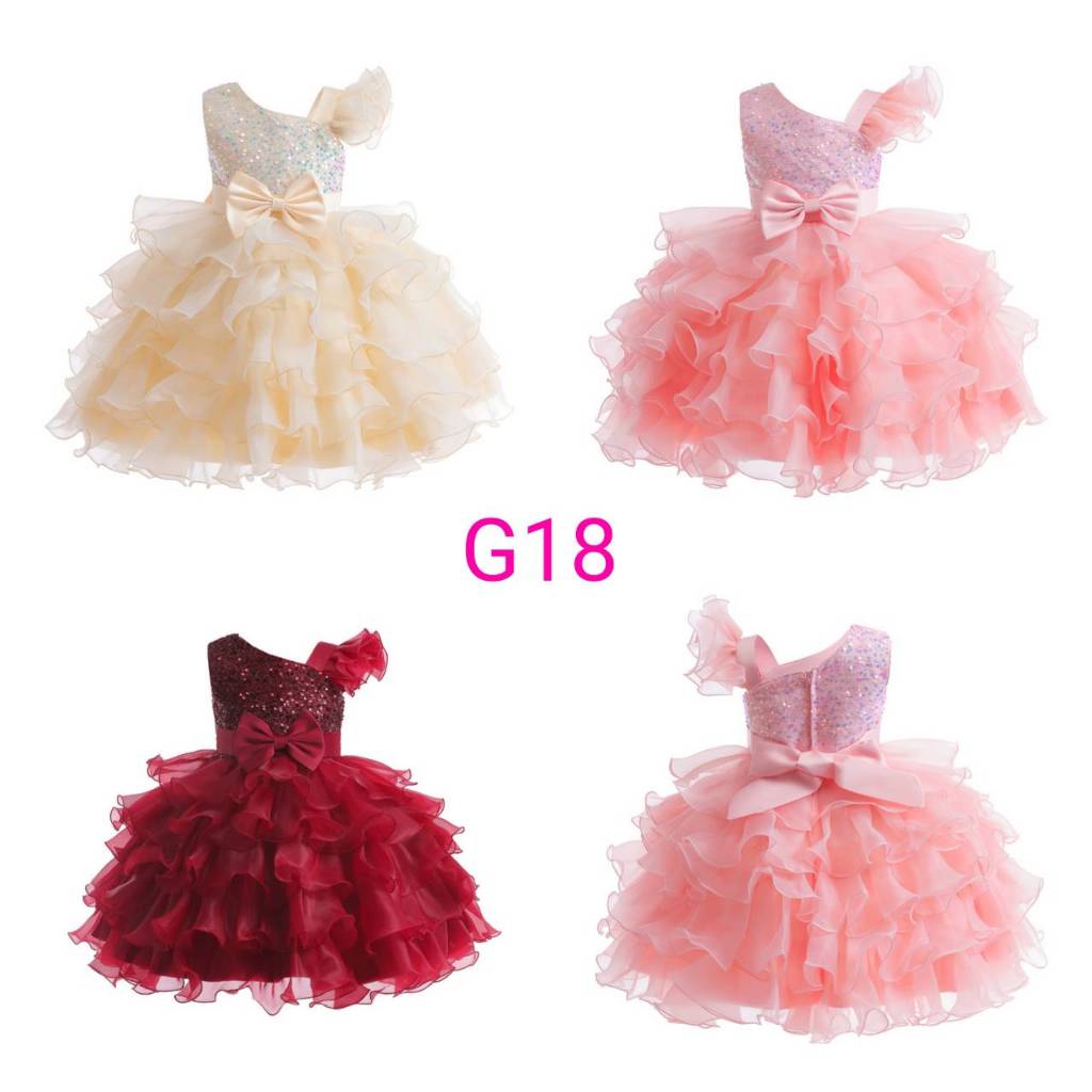 G18 ชุดเดรสออกงานเด็ก กระโปรงขนมชั้นไหล่เดียว พร้อมส่งจากไทย