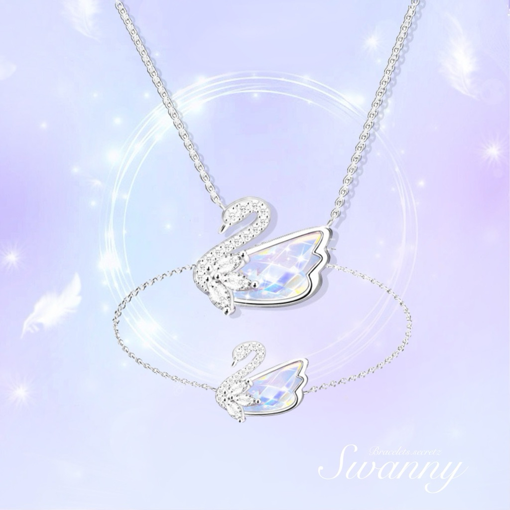 🎀ลด80฿ 🐰 โค้ดหน้าร้าน 💗 New~ Swanny  💗 สร้อยคอชุบเงินแท้92.5% สร้อยข้อมือ หัวใจ ดอกไม้ (71) น่ารักลูกคุณ Swarovskiy Swan