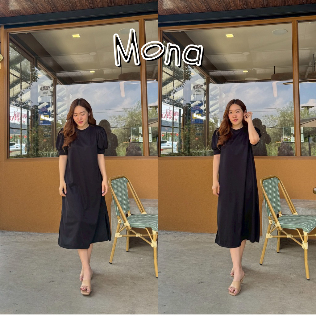 93FAVORS l “Mona” เดรสสีดำ เดรสทำงานสีดำ แขนจั๊ม