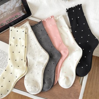 ถุงเท้าสั้นผู้หญิงญี่ปุ่น ลายจุด ลายทางแนวตั้ง นุ่มสบาย สไตล…