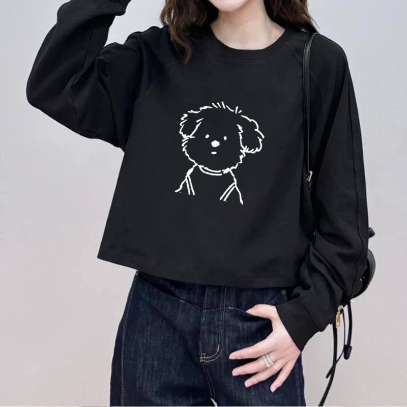เสื้อครอปแขนยาวสีดำ oversize เสื้อผ้าแฟชั่นสาวอวบนอ้วนไซส์ใหญ่ 100 กิโล เสื้อยืดลายการ์ตูนผู้หญิงสไตล์เกาหลี สตรีทวินเทจ thumbnail 7