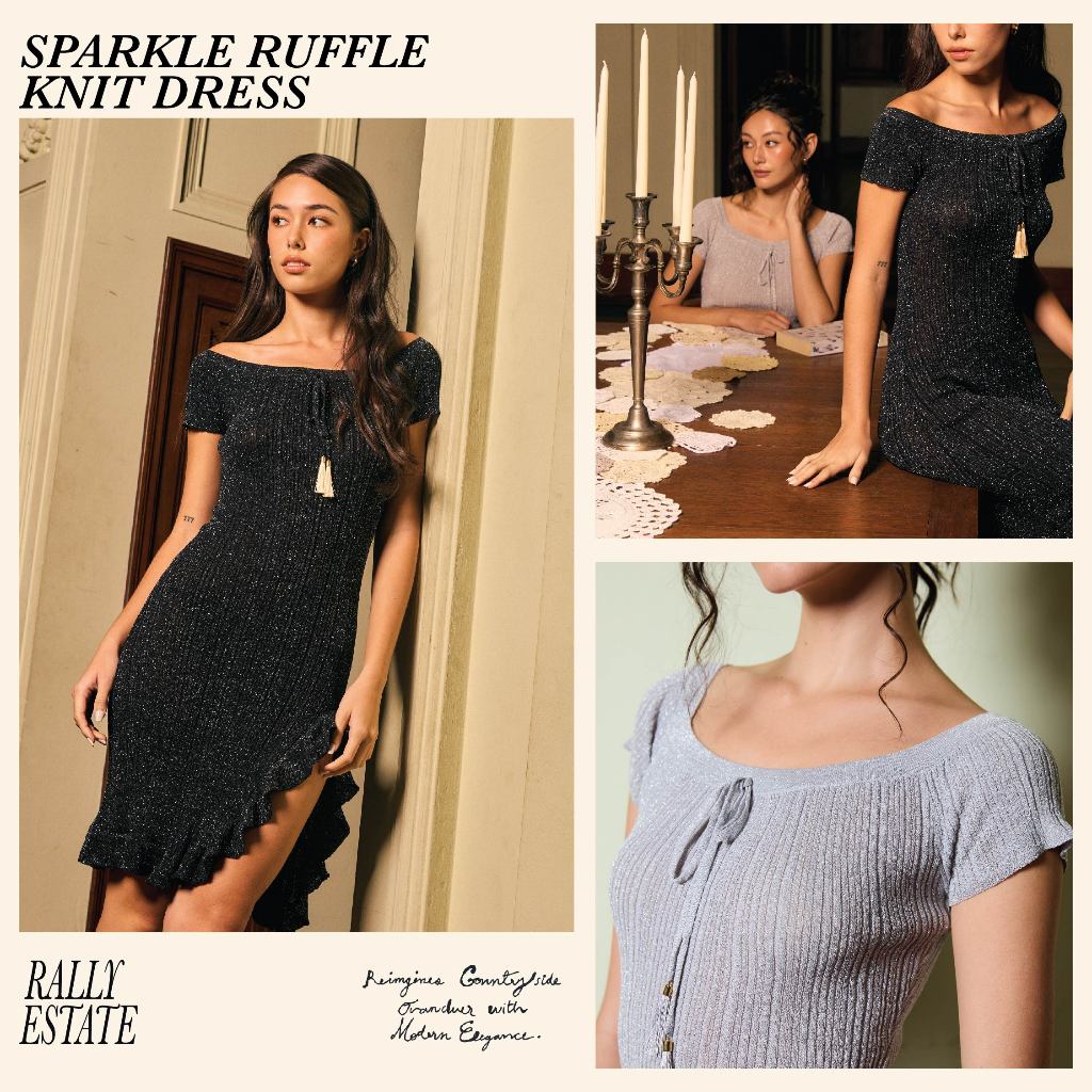 Rally Sparkle Ruffle Knit Dress - เดรสเข้ารูปผ้ากลิตเตอร์ (มีให้เลือก 2 สี)