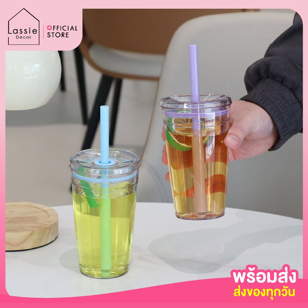 แก้วใสคาเฟ่ 1 แถม 1 ตกไม่แตก พร้อมหลอด 2 ขนาด ฝาเกลียวแน่น พกพาสะดวก ล้างง่าย **ระบุสีแถมในหมายเหตุ** 💧 ใช้ได้ทุกวัน ✨La