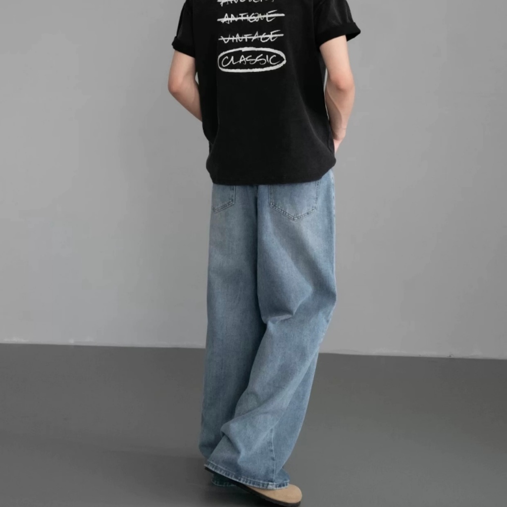 BLAZE ผู้ชายวินเทจล้างกางเกงยีนส์ตรงพอดีหลวมกางเกง 5 สี M-3XL ขนาดเอวสูงกว้างขากางเกง - รูปที่ 6