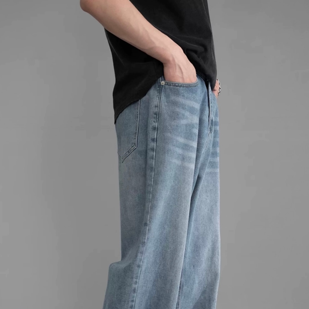 BLAZE ผู้ชายวินเทจล้างกางเกงยีนส์ตรงพอดีหลวมกางเกง 5 สี M-3XL ขนาดเอวสูงกว้างขากางเกง - รูปที่ 7
