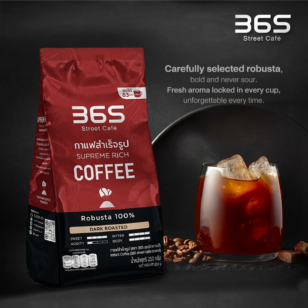 กาแฟ365 กาแฟดำ กาแฟผงสำเร็จ (Robusta 100% | 365 Black Coffee Instant Coffee