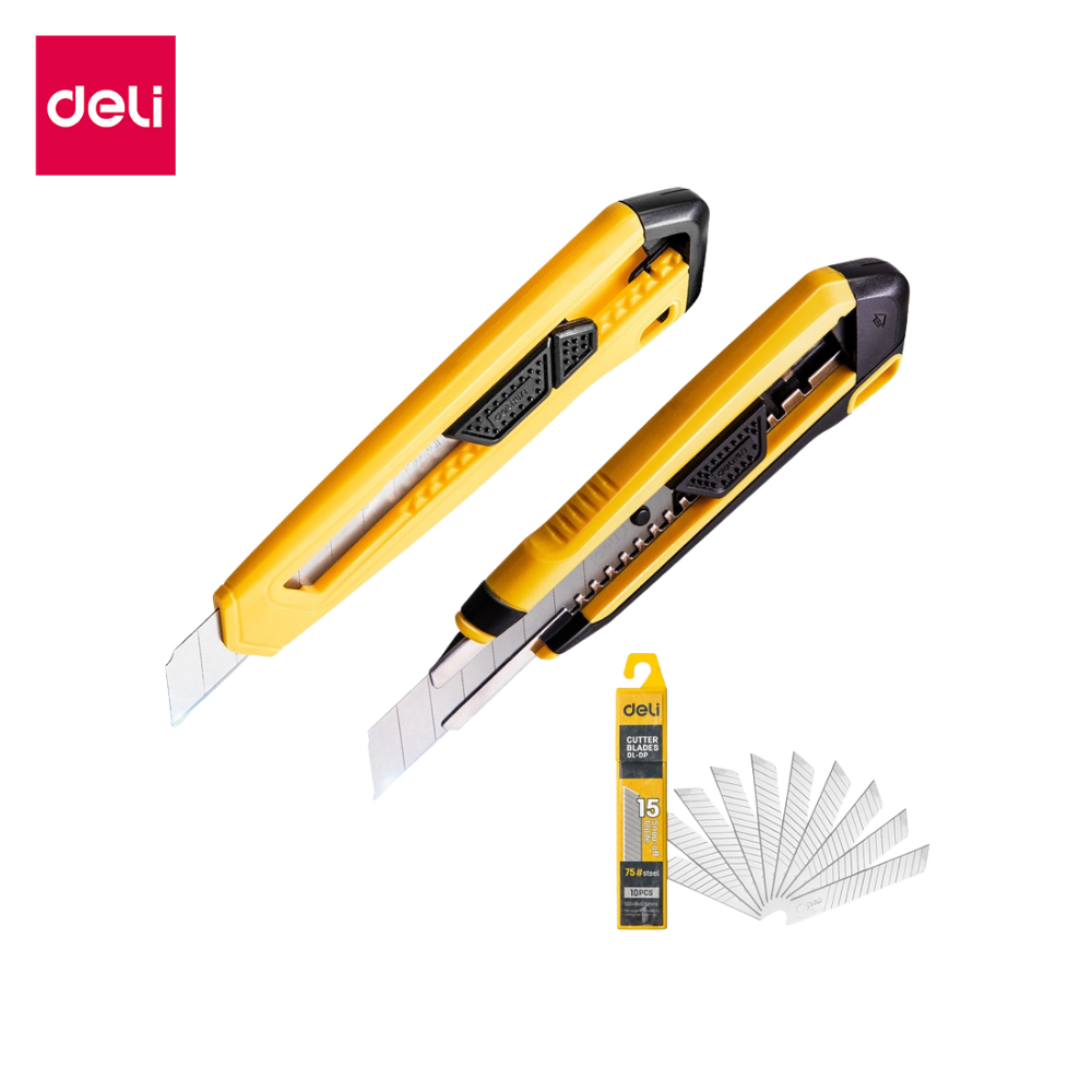 Deli คัตเตอร์ คัตเตอร์เหล็กเล็ก มีดคัตเตอร์ 18mm คัตเตอร์ด้ามแสตนเลส มีดคัตเตอร์ คุณภาพสูง Cutter