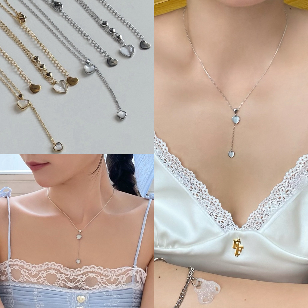 MWS สร้อยคอเงินแท้925 [all silver s925] moonstone heart charm necklace