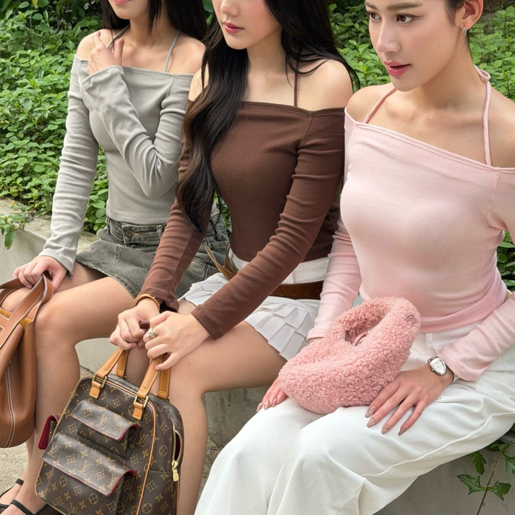 Gonnalovethis - Iris top เสื้อปาดไหล่ผ้ายืด ดีเทลผูกคอ