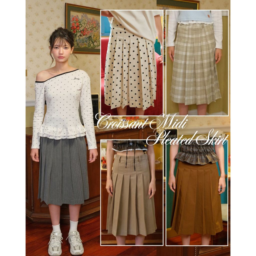 Jiwliw | Croissant Midi Pleated Skirt กระโปรงพลีทยาวครึ่งหน้าแข้ง