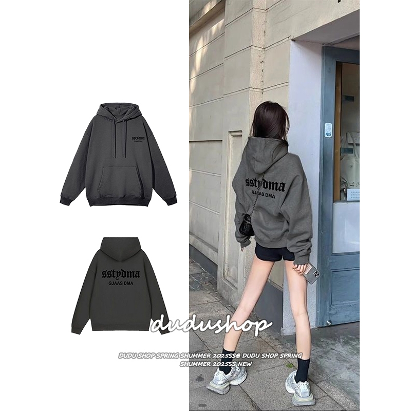 [Hip-hop print, casual hoodie]เสื้อฮู้ดแขนยาวพิมพ์ลายฮิปฮอปสไตล์เกาหลีสำหรับผู้หญิงสไตล์สตรีท