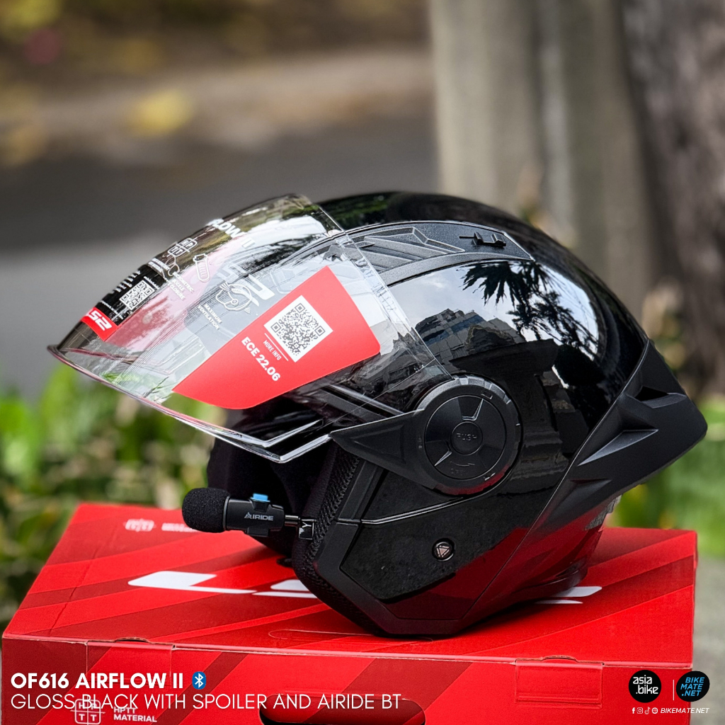 LS2 Helmets OF616 Airflow II with Spoiler and Airide Bluetooth - หมวกกันน็อคครึ่งใบ